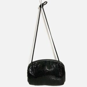 Vintage Whiting and Davis Chainmail Leather Crossbody Shoulder Bag Hinged Frame